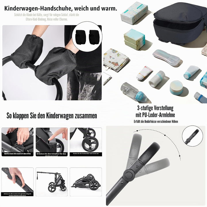 Kinderwagen 4 in 1, Buggy mit Zwei Umkehrbaren Schiebemodi, Kinderwagen mit Rahmen Aluminiumlegierun