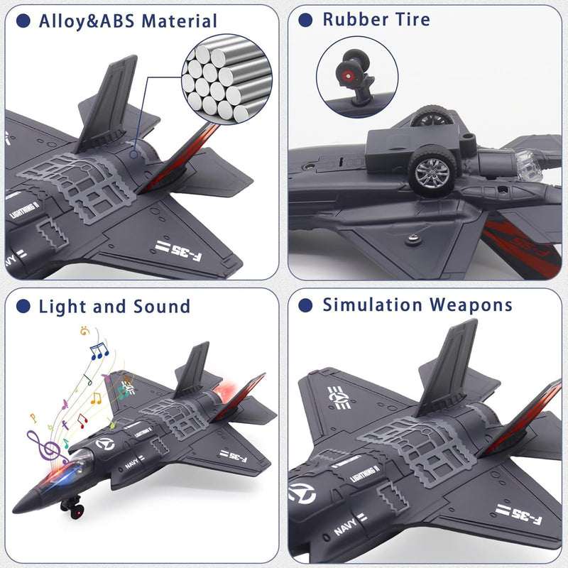 2PCS Flugzeug Modell mit Sound & Licht, Pull Back Alloy Flugzeug Militärspielzeug Diecast Jet Spielz