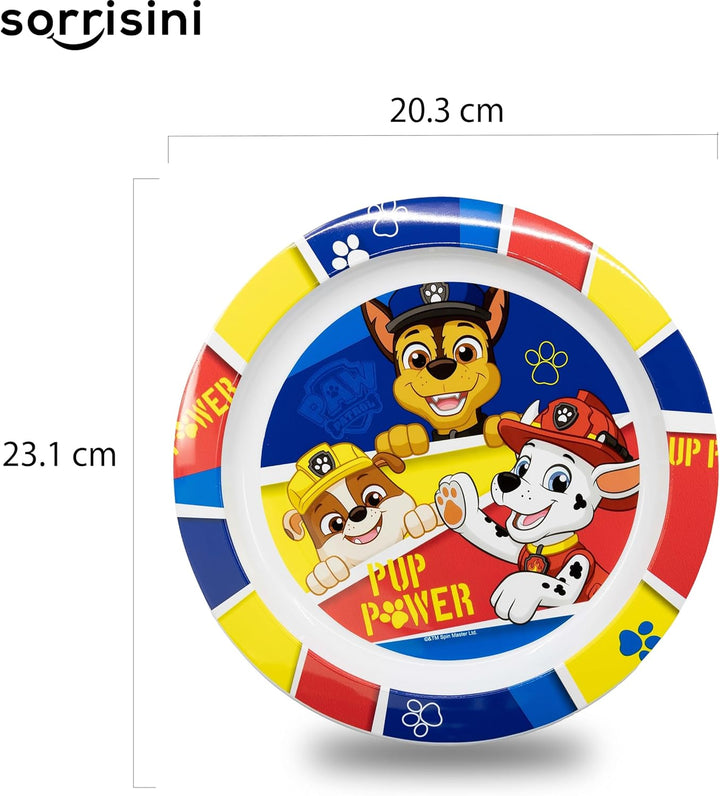 Sorrisini Kindergeschirr set Paw Patrol, Wiederverwendbares geschirr Set, Kinder Essgeschirr, Microw