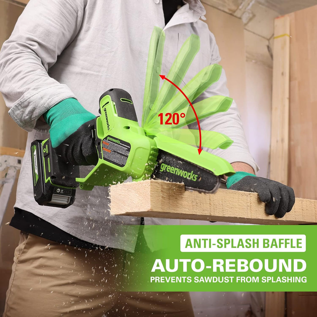 Greenworks 24V Mini-Kettensäge 4-Zoll (10 cm) kabellose Akku-Kettensäge ohne Akku und Ladegerät, 7,8