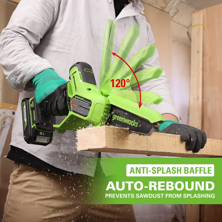 Greenworks 24V Mini-Kettensäge 4-Zoll (10 cm) kabellose Akku-Kettensäge ohne Akku und Ladegerät, 7,8