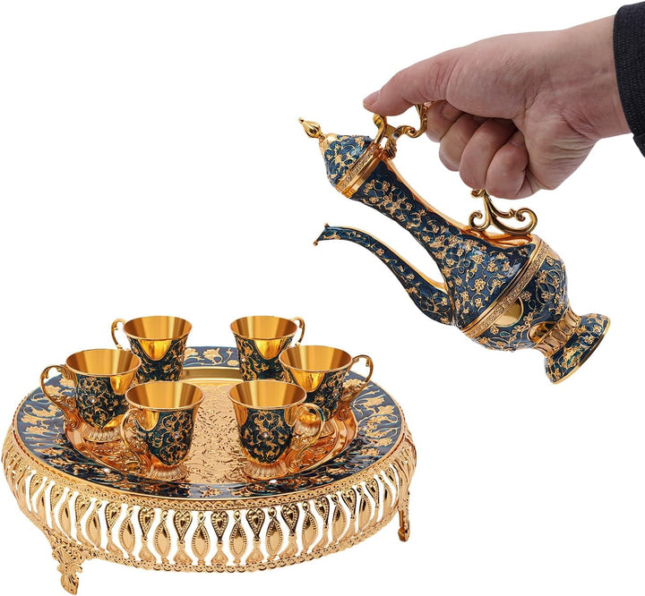 Kaffeetasse und Teekanne Set | Teeservice Set für Teetisch Dekoration Teeservice 6 Stück Zinklegieru