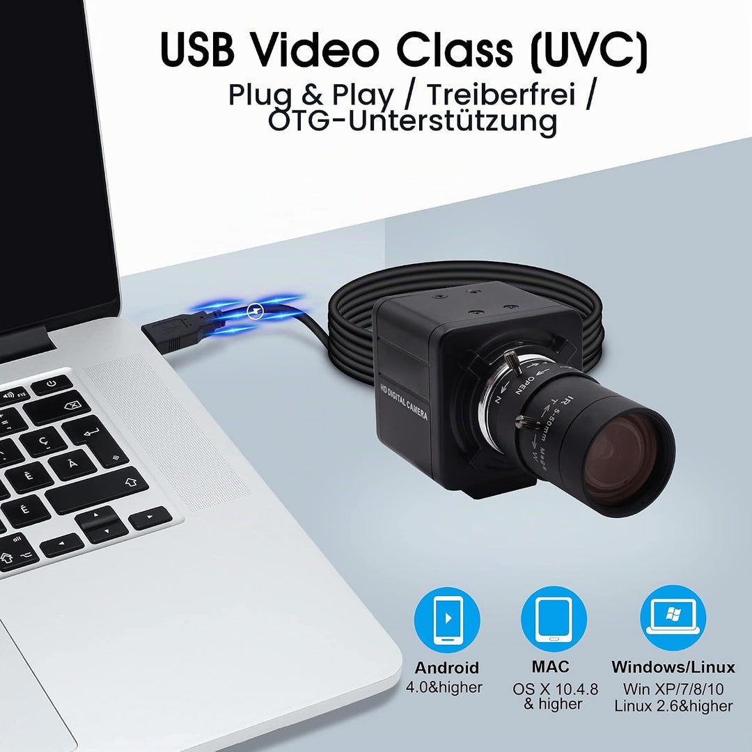 Svpro 5MP USB Kamera mit Zoomobjektiv 5-50mm,10X optischer Zoom Webcam Manueller Fokus mit Aptina MI