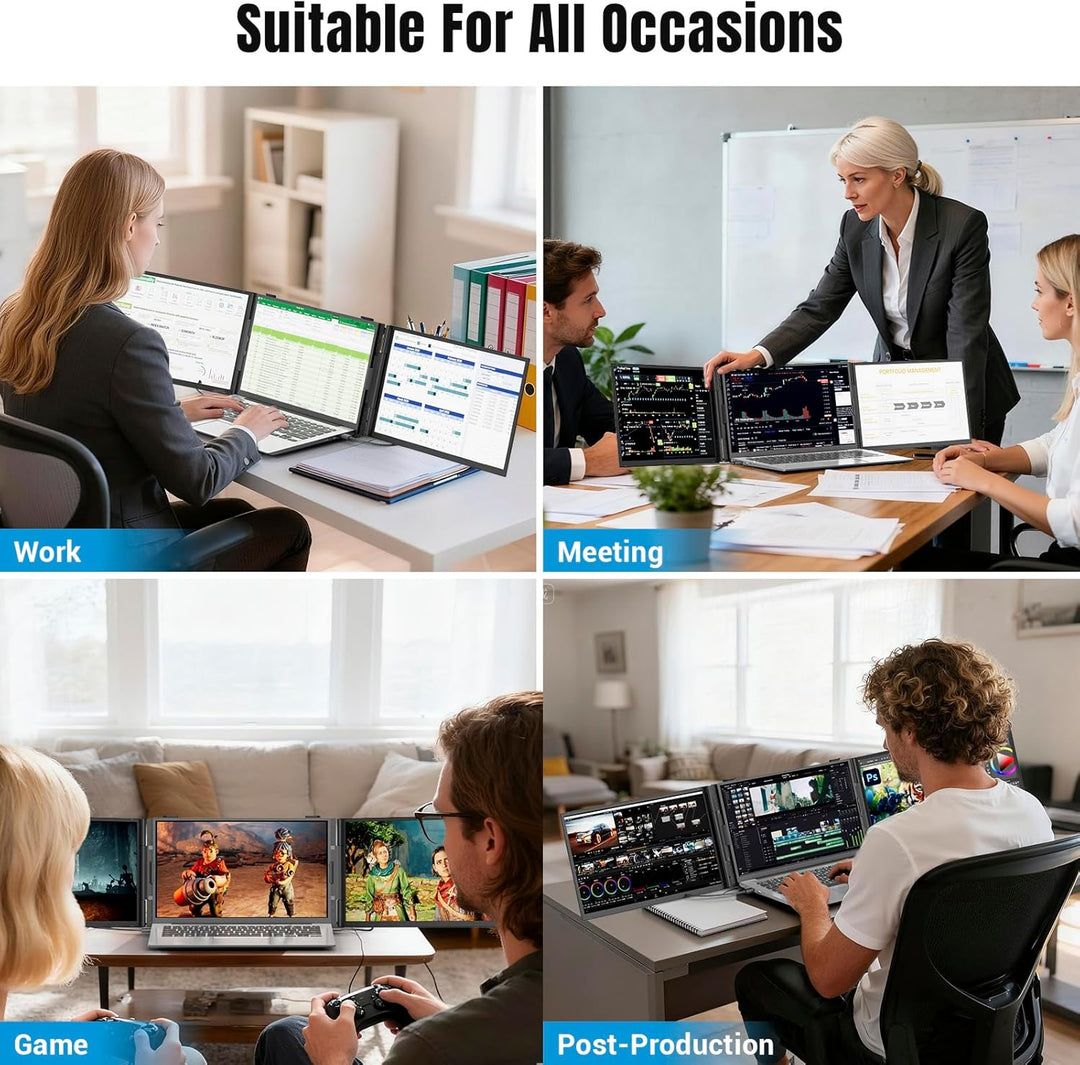 Ultra-dünner Portable Monitor for Laptop, 14” Triple Laptop Bildschirm Extender, 1080P FHD Laptop Sc