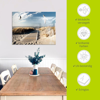 ARTland Glasbilder Wandbild Glas Bild einteilig 60x80 cm Hochformat Strand Meer Nordsee Küste Möwen