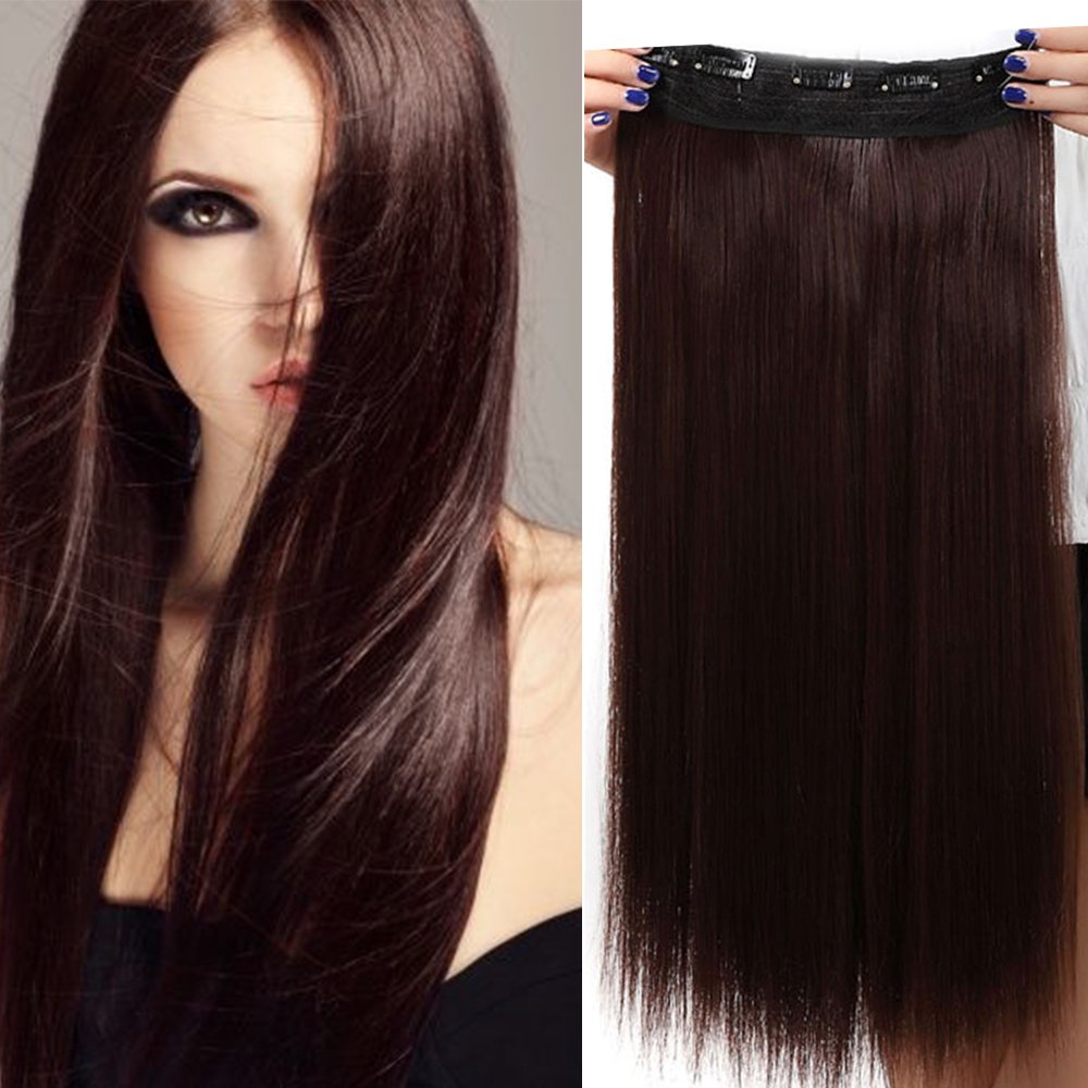 SEGO 58cm Haarteil Clip in Extensions 1 Tresse 5 Clips Haarverlängerung Human Hair wie Echthaar Glat