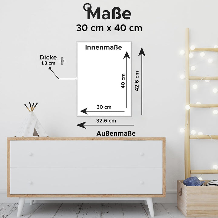 Estancia Weiss Holz Bilderrahmen 30x40 cm mit Bruchsicherem Acrylglas | Moderner Portraitrahmen Holz