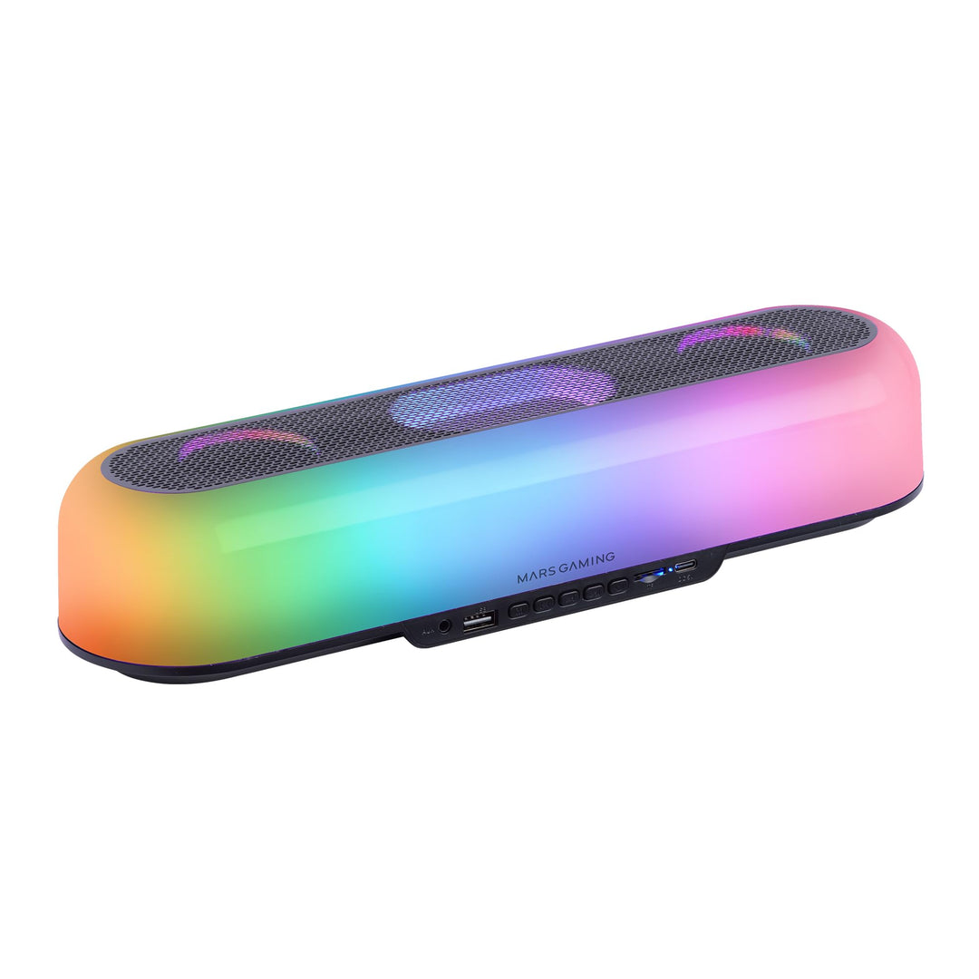 MARSGAMING MSB-ORB, Tragbarer Lautsprecher + Soundbar 20W, Orbilight RGB 360° Beleuchtung, Soundbar