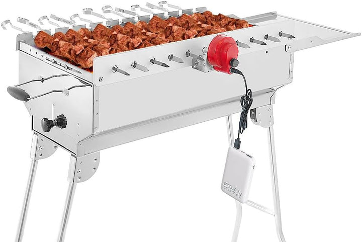 BEM Rambo Mangal Schaschlikgrill, Grillset mit Zubehör inkl. Powerbank + Motor, Elektrisch, Edelstah