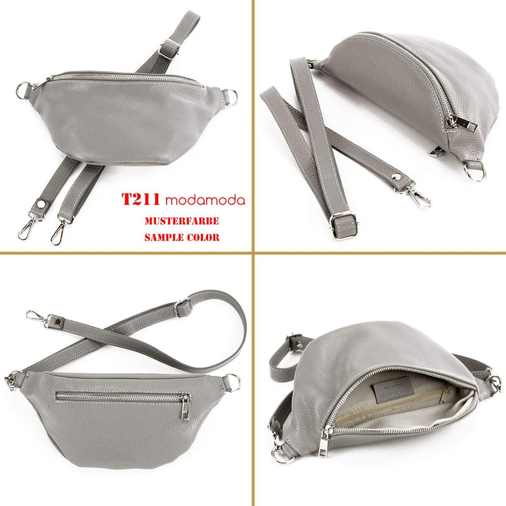 modamoda de - T211 - ital. Hüfttasche Bauchtasche Brusttasche Medium aus weichem Leder, Farbe:Altros
