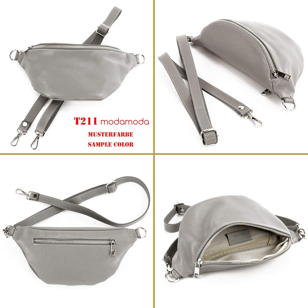 modamoda de - T211 - ital. Hüfttasche Bauchtasche Brusttasche Medium aus weichem Leder, Farbe:Senfge