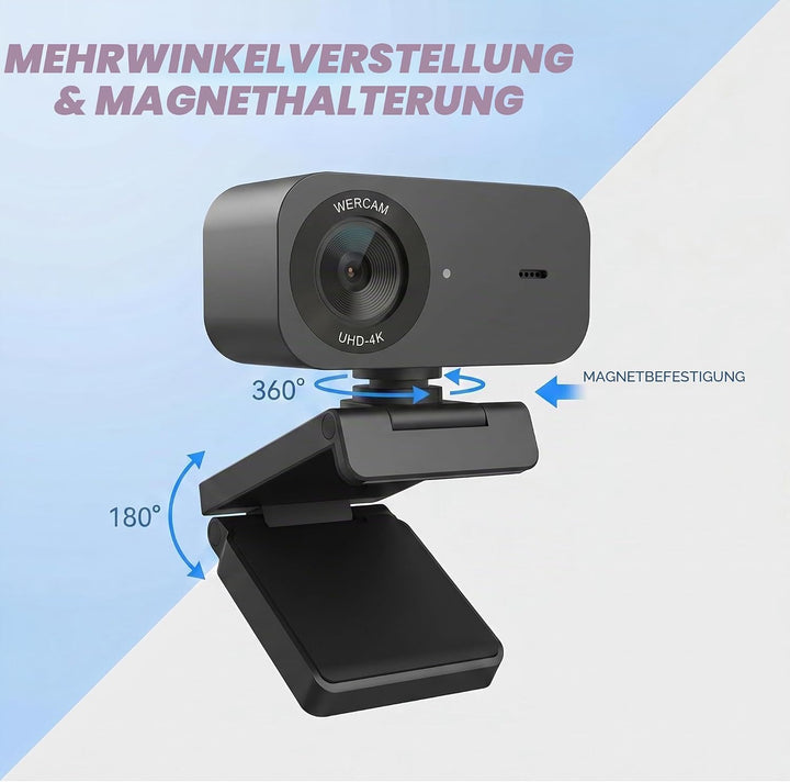 Kaysunlink UHD 4K Webcam, Webcam mit Mikrofon und Objektivabdeckung, Rauschunterdrückung, 100° FOV,