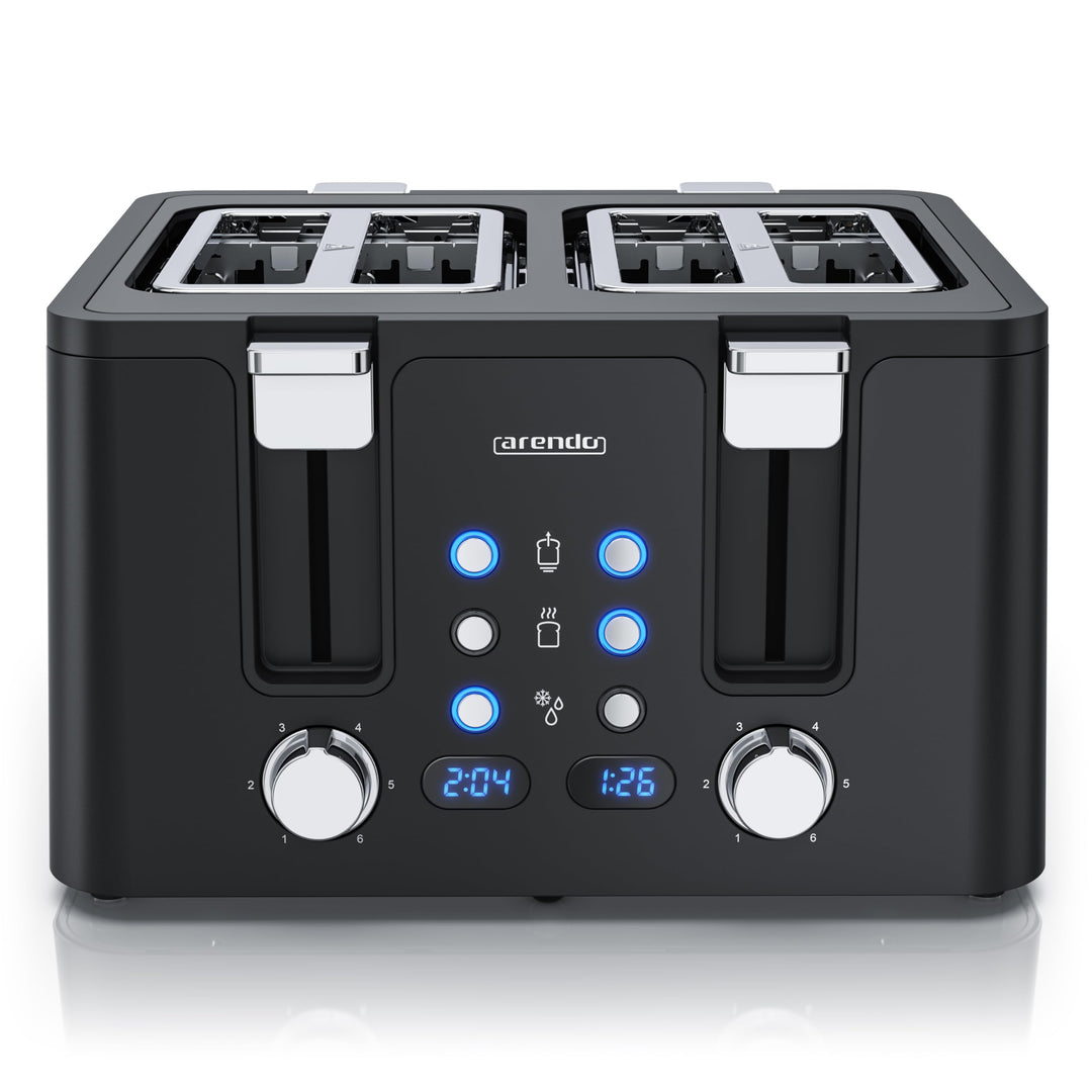 Arendo - Toaster 4 Scheiben Edelstahl - mit Brötchenaufsatz - LED Anzeige Restzeitanzeige – Doppelwa