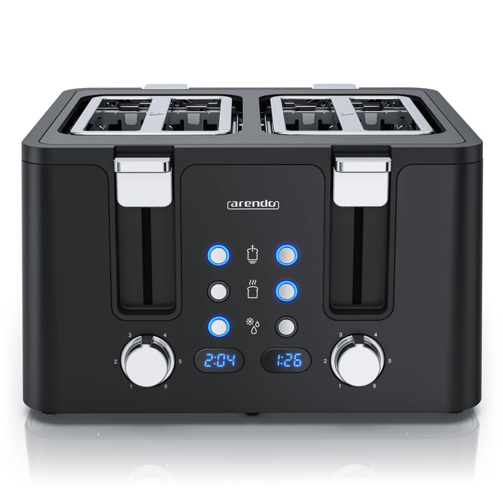 Arendo - Toaster 4 Scheiben Edelstahl - mit Brötchenaufsatz - LED Anzeige Restzeitanzeige – Doppelwa