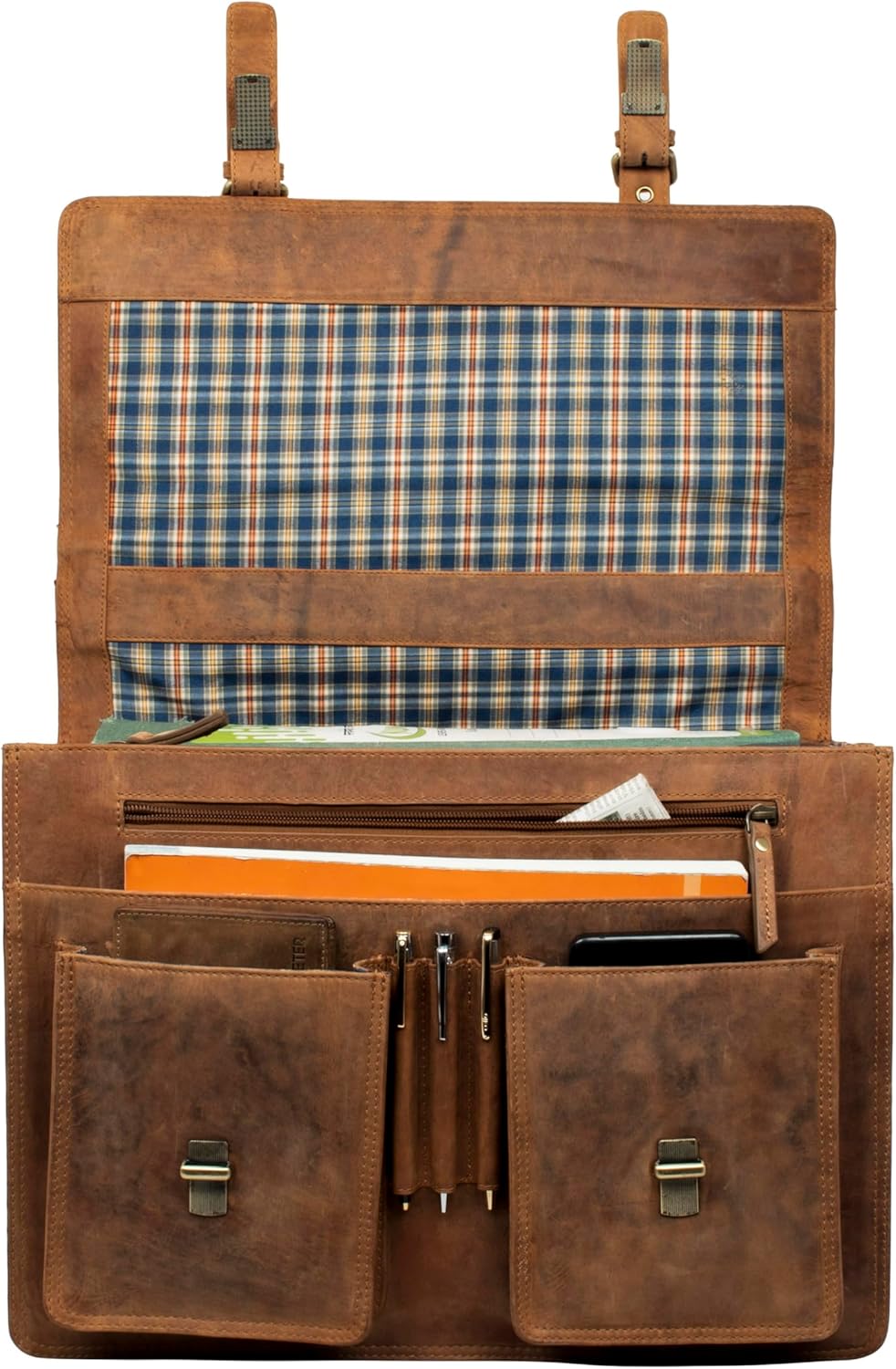 Marc Peter Amsterdam Aktentasche Leder XL Lehrertasche mit Laptopfach 15,6 Zoll grosse Ledertasche z