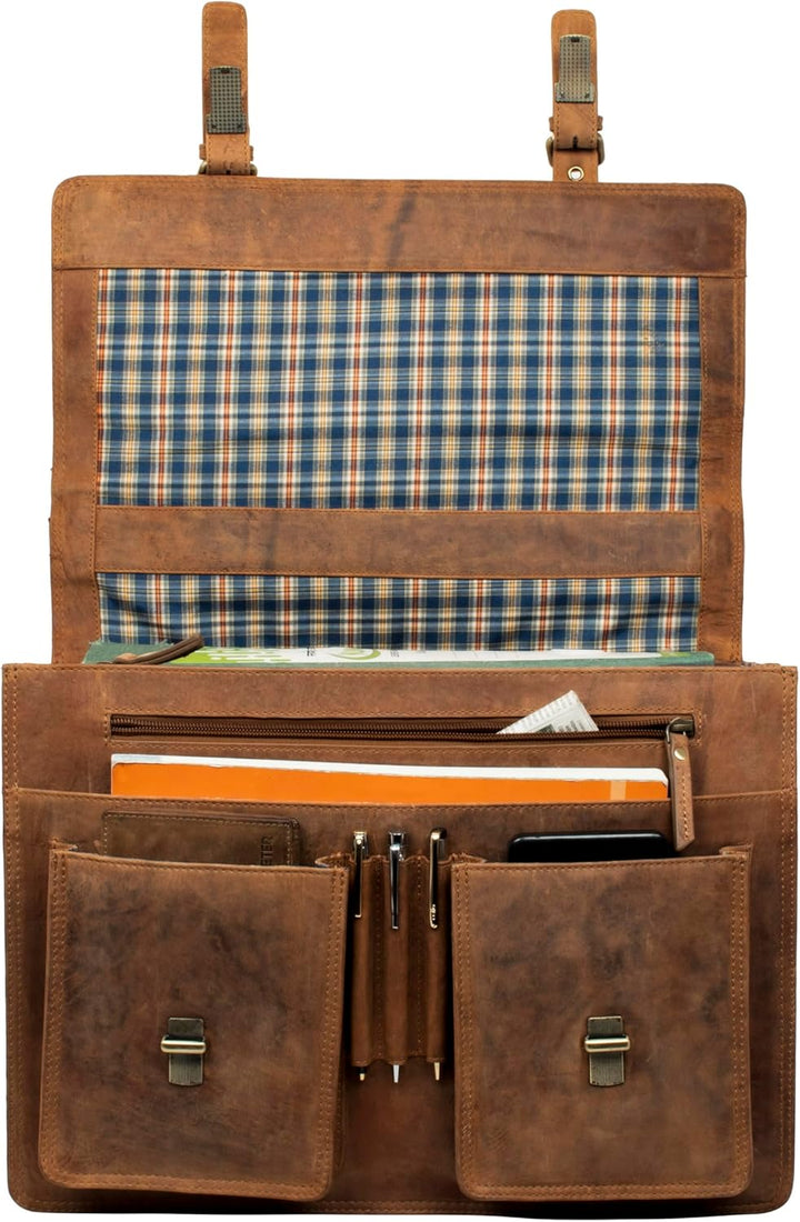 Marc Peter Amsterdam Aktentasche Leder XL Lehrertasche mit Laptopfach 15,6 Zoll grosse Ledertasche z