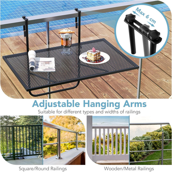GIANTEX Balkontisch klappbar Hängetisch, Balkonhängetisch 60,5 x 50,5cm, Klapptisch Gartentisch zum