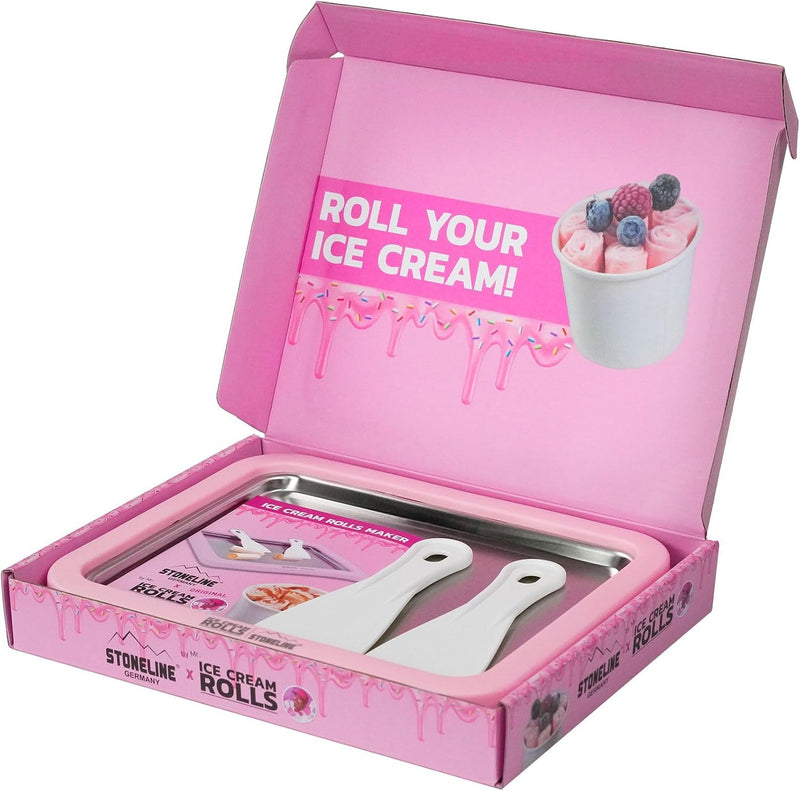 STONELINE by Mr. Ice Cream Rolls ORIGINAL Ice Cream Rolls Maker Eisplatte Rosé 26x21x3,5 cm mit 2 Sp