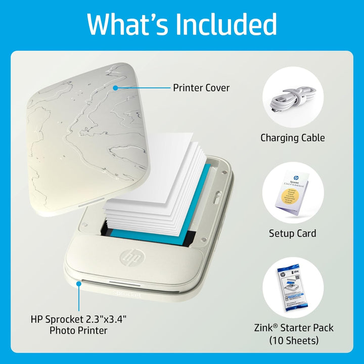HP , Farbig , Sprocket Select Tragbarer Sofortbilddrucker mit 2,3 x 3,4 Zoll (Weiss) Zink-Papierbünd