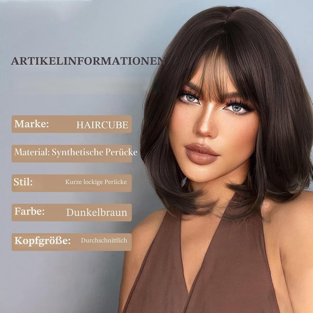 HAIRCUBE Kurze BOB BOB Damen Perücken Leichte Wavy Wigs Synthetische Perücken für Alltag Cosplay 800