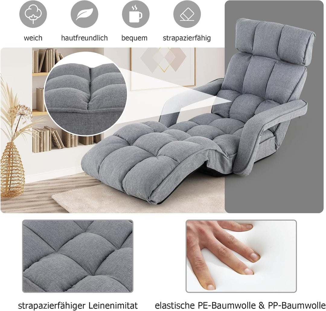 GOPLUS Bodenliege, Relaxliege mit 6-Fach verstellbare Rückenlehne, Bodensessel mit Armlehnen, Relaxs
