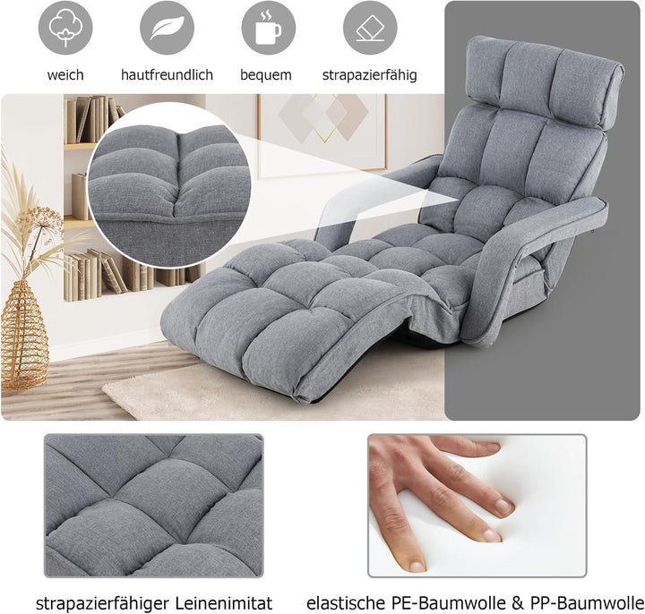 GOPLUS Bodenliege, Relaxliege mit 6-Fach verstellbare Rückenlehne, Bodensessel mit Armlehnen, Relaxs