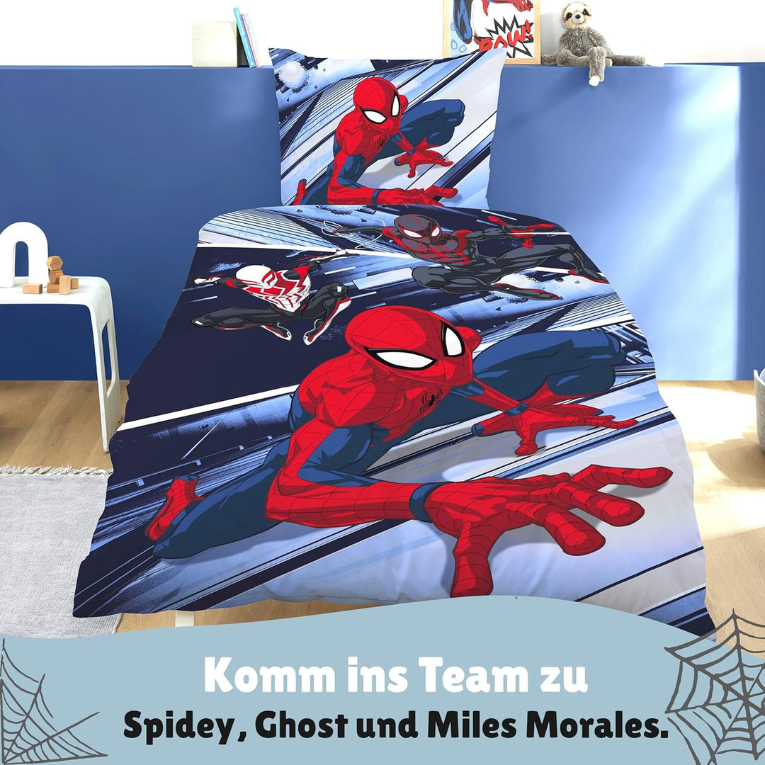 Spiderman Wende-Bettwäsche Set 135x200 80x80 cm · Winterbettwäsche in Biber Flanell Qualität aus 100
