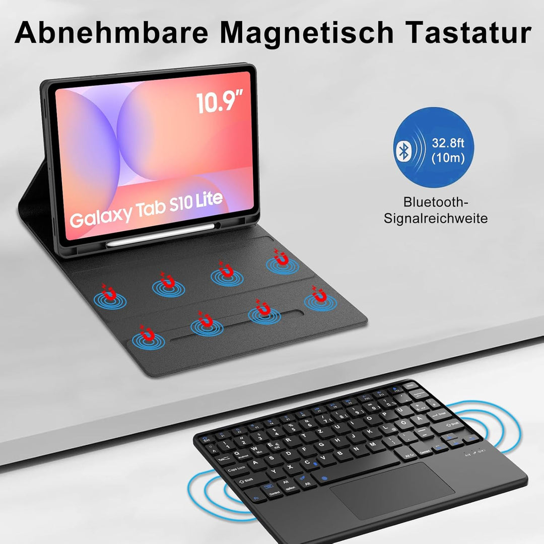 Trackpad Tastatur für Samsung Galaxy Tab S10 Lite AI Tablet 10.9" 2025/S10 FE, Kabellose Abnehmbarer
