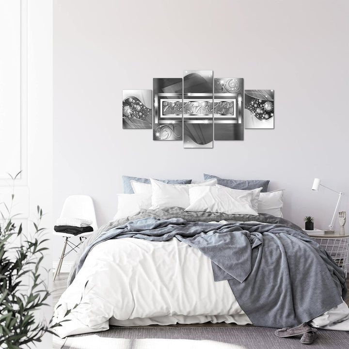 Runa Art Bild Wohnzimmer Schlafzimmer Abstrakt 5 Teilig Diamant Grau Silber Wandbilder auf Vlies Lei