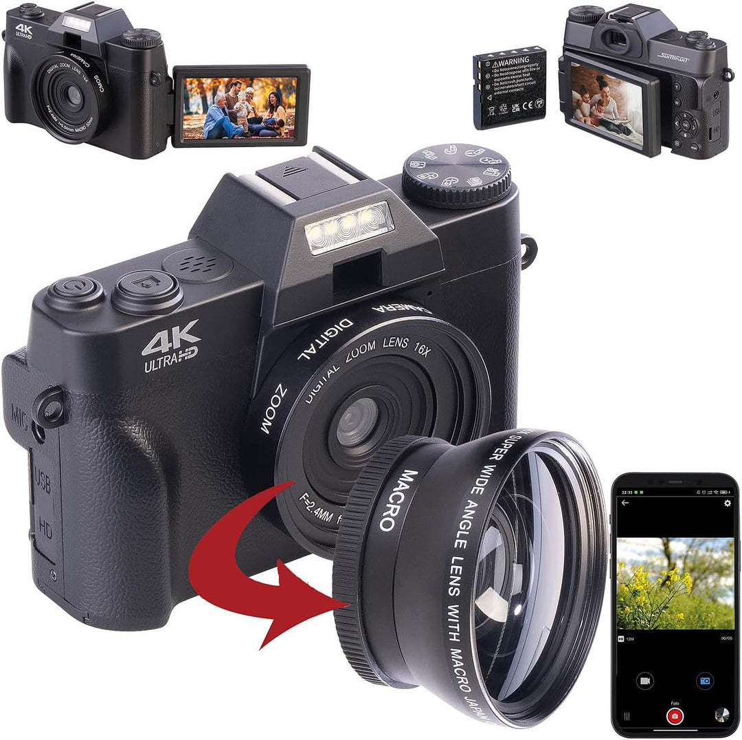 Somikon Digitalcamera: 4K-UHD-Digitalkamera mit 3"-Flip-HD-Display, Makrolinse und WLAN (Digitalkame