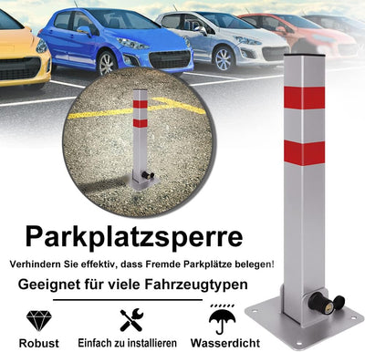 NAIZY Absperrpfosten 1x Parkplatzsperre Klappbar Parkpfosten Quadratisch Poller Pfosten mit Schlüsse