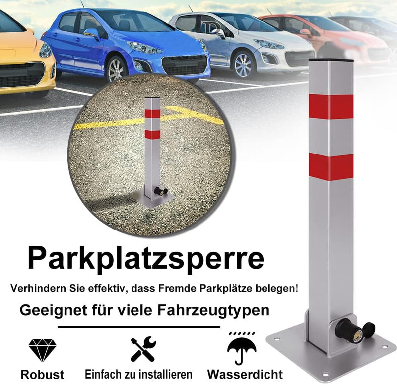 JOIEYOU Parkplatzsperre Absperrpfosten, Parkpfosten Klappbar, Parkplatzsperren mit 3 Schlüssel und R