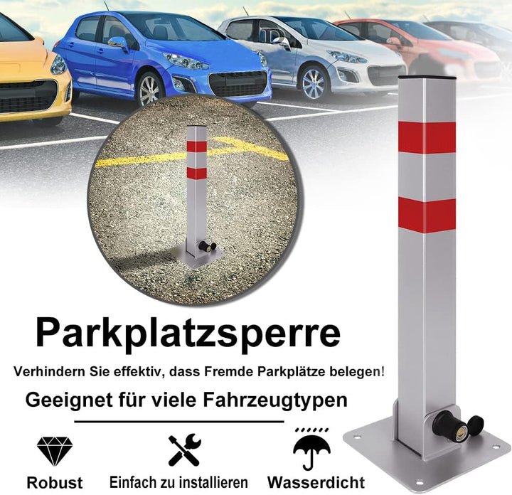 NAIZY Absperrpfosten 2x Parkplatzsperre Klappbar Parkpfosten Quadratisch Poller Pfosten mit Schlüsse