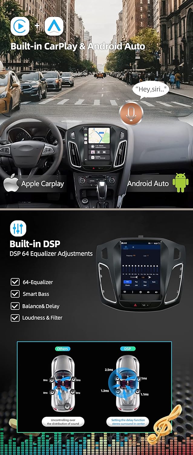 JOYX Autoradio Android 12 Passt für Ford Focus (2010-2013) - Eingebaut DSP/Carplay/Android Auto - 4G