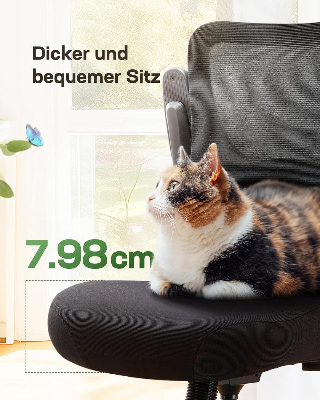 Marsail Bürostuhl Ergonomisch, Schreibtischstuhl mit 3D PU Armlehnen und Verstellbarer Lendenwirbels