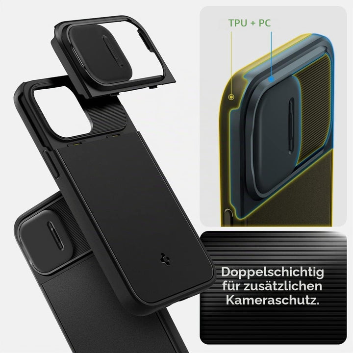 Spigen Optik Armor MagFit Hülle Kompatibel mit iPhone 14 Pro Max -Schwarz, Schwarz