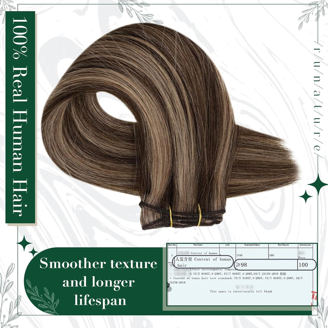 RUNATURE Echthaar Extensions Clip in Dunkelbraun mit Dunkelblond Echthaar Clip in Extensions Braun C