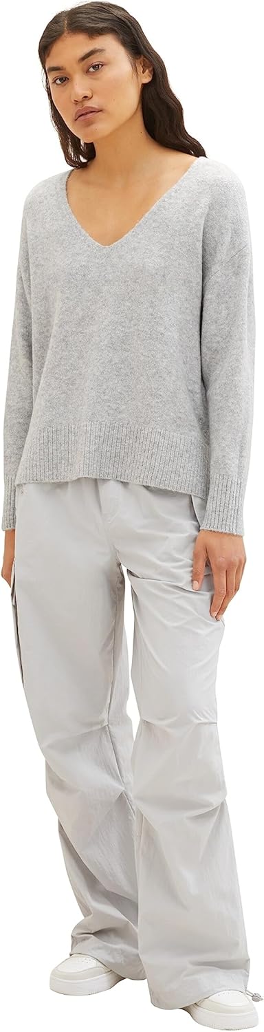 Tom Tailor Denim Damen 1038392 Basic Pullover mit V-Ausschnitt (1er Pack) XS 32510 - Basic Light Gre