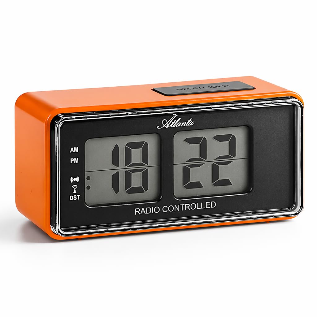 Atlanta Digitalwecker LCD Funkwecker Snooze Licht Retro Design Orange Lautlos Ohne Ticken - 1881-12,