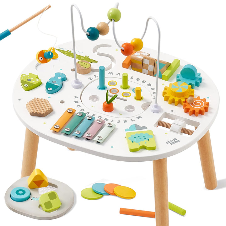 Giant bean Holz Aktivitätstisch für Kinder 1+, 11-in-1 Activity Tisch mit Lern und Motorik Spielzeug