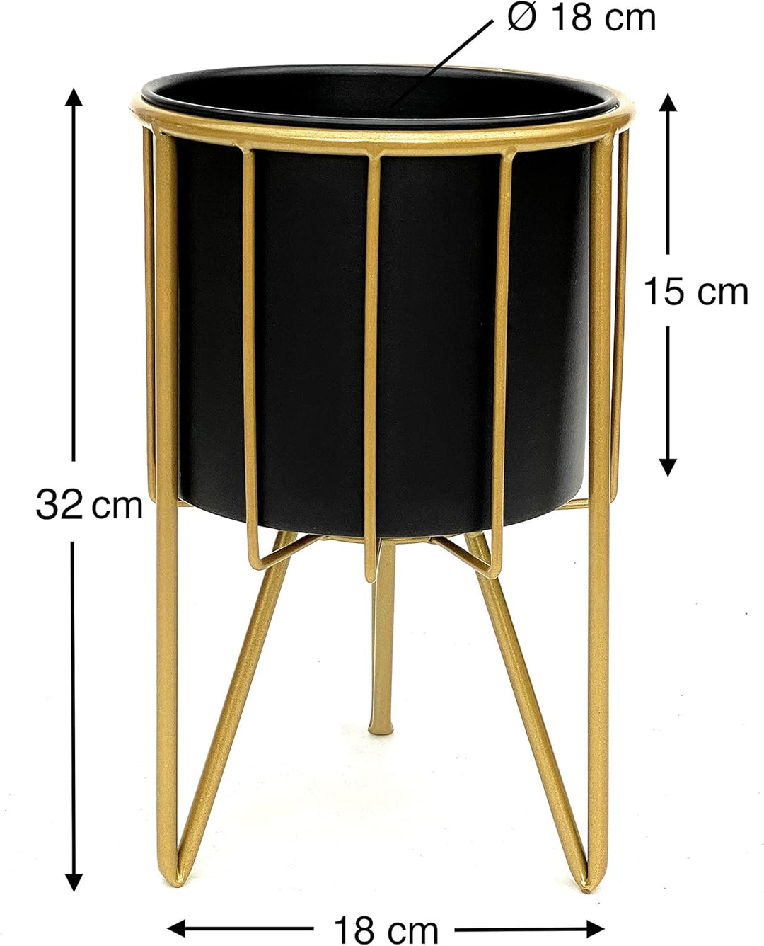 DanDiBo Blumenhocker mit Topf Metall Gold Schwarz Rund S 32 cm Blumenständer 96039 Blumensäule Moder