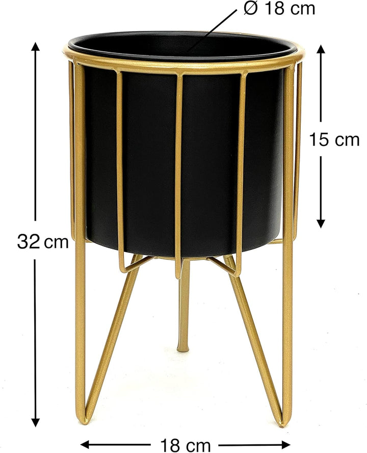 DanDiBo Blumenhocker mit Topf Metall Gold Schwarz Rund S 32 cm Blumenständer 96039 Blumensäule Moder
