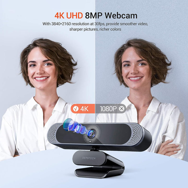 DEPSTECH Webcam with Microphone, 4K Webcam Autofocus Web Camera with Privacy Cover and Tripod, 8MP U