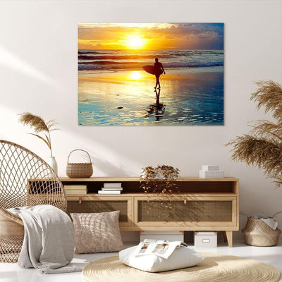 Bilder auf Leinwand 100x70cm Leinwandbild Surfer sonnenuntergang ozean brett Gross Wanddeko Bild Sch