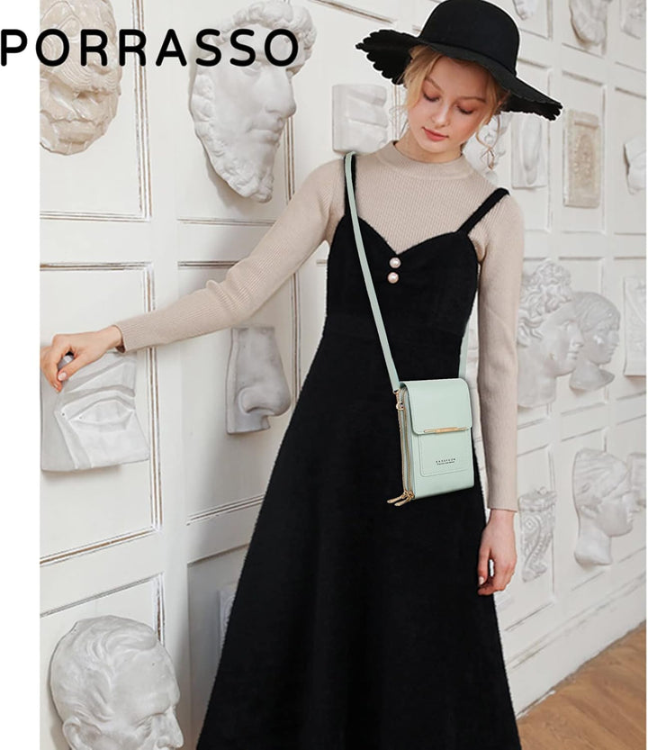 PORRASSO Handy Umhängetasche Touchscreen Crossbody Kleine Handytasche Mädchen Schultertasche PU Wass