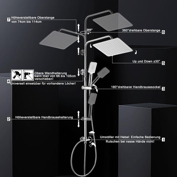Görbach Edelstahl Duschsystem Duschset ohne Armatur Regendusche Überkopfbrauseset (SJ-E3030CP), Chro