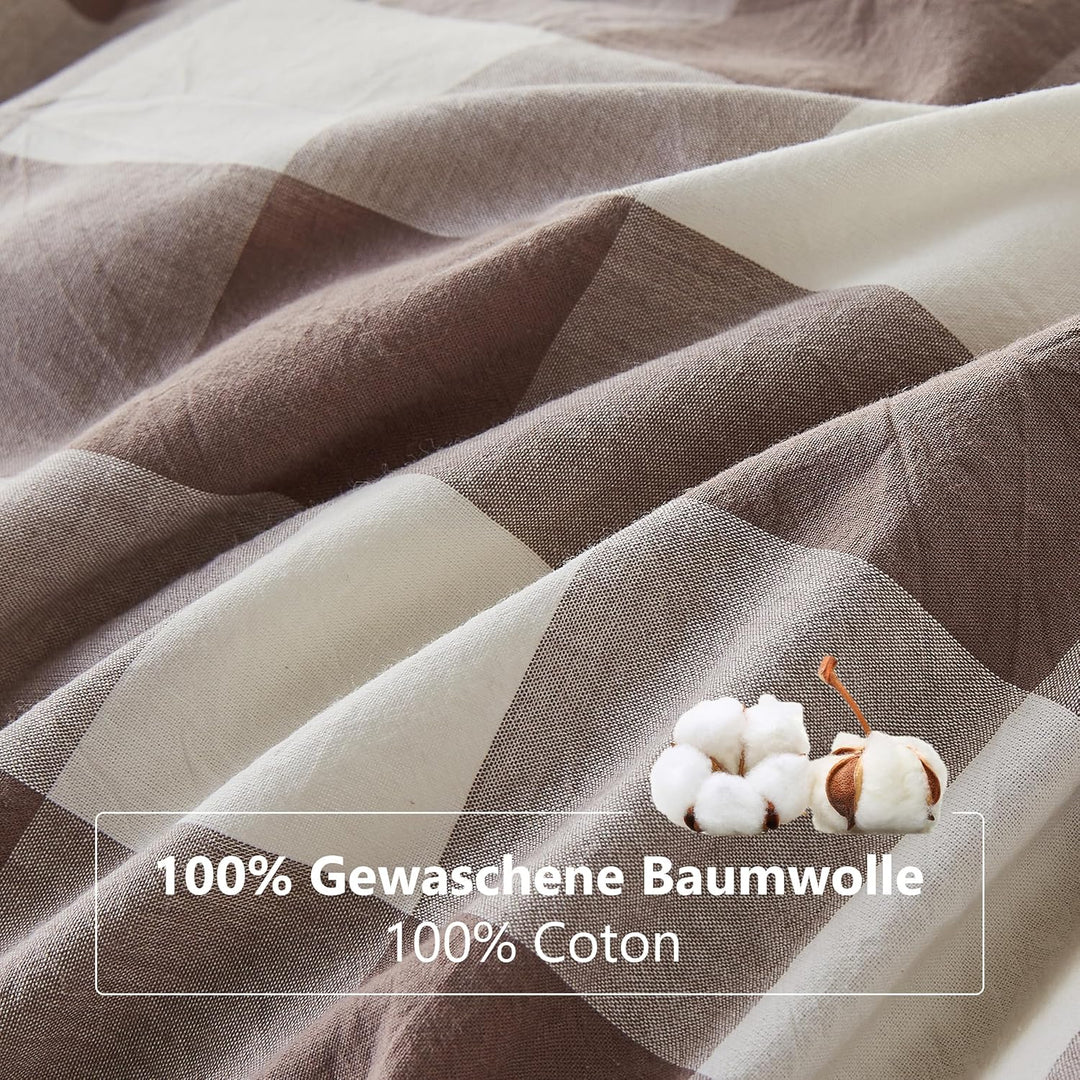 Simple&Opulence Karierter Bettbezug, 100% Gewaschene Baumwolle, Leichter, Karierter Bettbezug, Bettb
