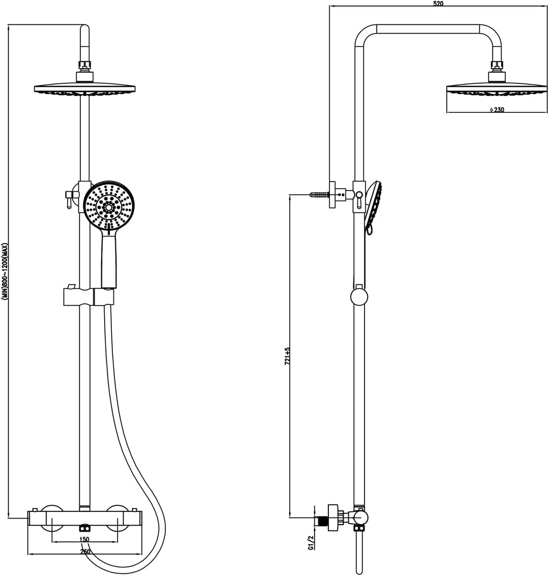 KOMIRO Duschsystem mit thermostat, Duschsystem Schwarz, Duscharmatur mit Thermostat, Duschsäule Höhe