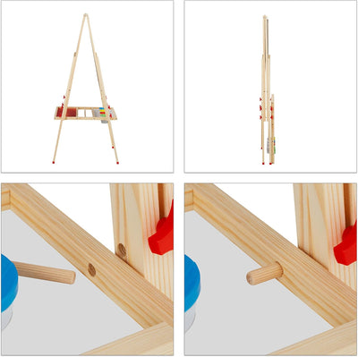 Relaxdays Standtafel Kinder, höhenverstellbar & magnetisch, Holz, Whiteboard & Kreidetafel, 122-160