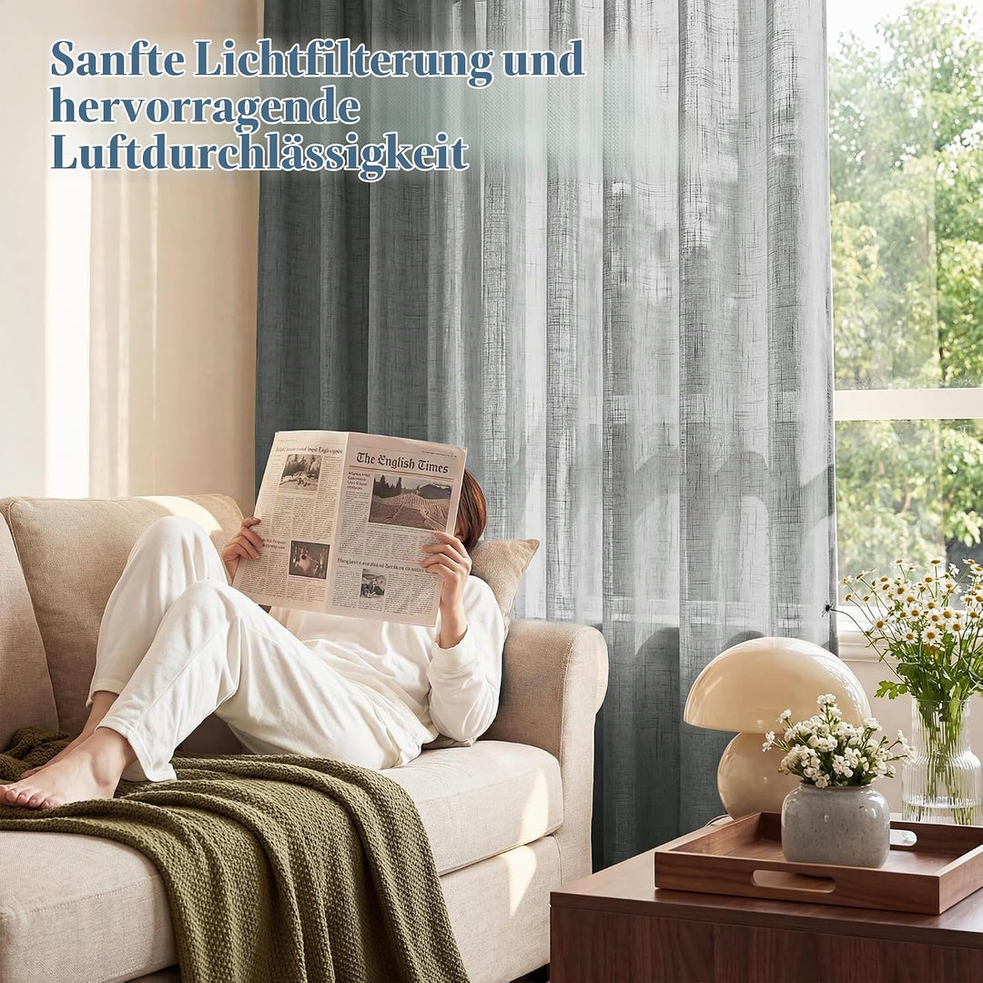 PONY DANCE Vorhänge Kurz Leinenoptik Gardinen für Küche Dekoschals Vorhang Leinenoptik Halbtranspare